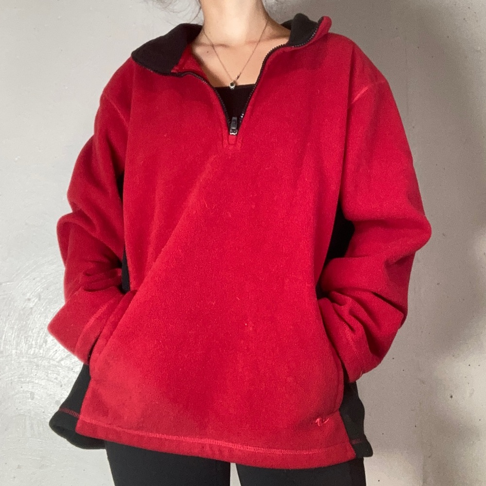 Red + Black Fleece Quarter Zip Pullover